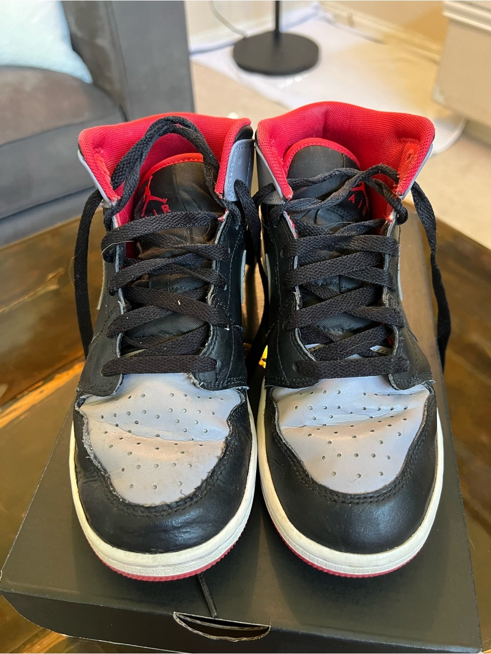Jordan Kids Black, Gray and Red High-Top Sneakers